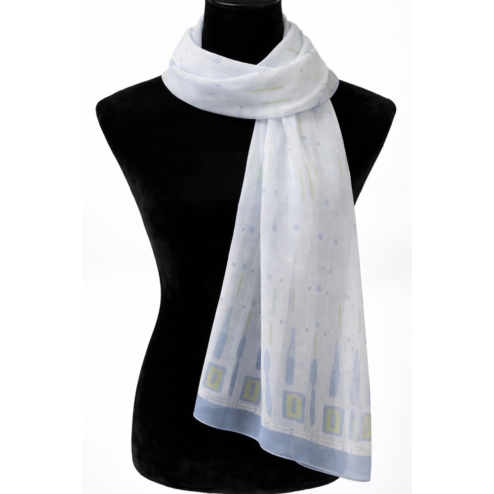 Vintage Womens Rectangular Chiffon Scarf Blue Mod Geometric Retro Print Italy